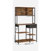 Estantería de Cocina con 2 Cestas de Malla Metálica, Estantería para Microondas, con Estantes y Ganchos, 35 x 80 x 95 cm, Estilo Industrial, Marrón Rústico y Negro Tinta KKS96X - details 7