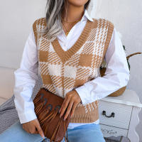 Suéter sin mangas de punto para mujer, chaleco a cuadros, nuevo estilo bonito, otoño e invierno, 2023 - details 10