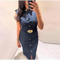 Cinturón de Denim Largo OUWU Vestido Elegante sin Mangas con Cintura Ancha - details 12