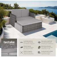 Sofá de Ratán con Taburete Reposapiés, Conjunto Jardín Sillón 2 Plazas, Mueble Jardín Exterior con Cojines Gruesos, Conjunto Terraza Resistente a la Intemperie y Estructura en Acero - Gris - details 2