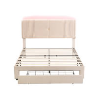 Cama de Almohada de Terciopelo 140 x 200cm, Doble con Barra Ligera y Enchufe USB, Dosel y Cajón Grande, Adecuada para Adultos y Adolescentes Sin Colchón - details 5