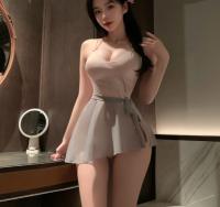 Ropa interior Sexy para mujer, uniforme rosa con cordones, camisón de una pieza con cuello colgante, vacaciones románticas, entrepierna - details 0