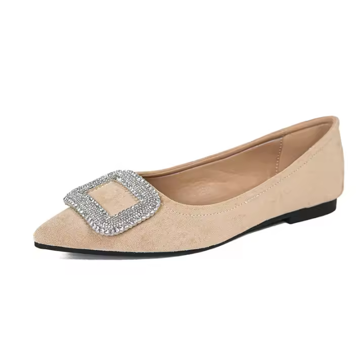 Diamante brillante, hebilla de temperamento, cabeza pequeña, punta puntiaguda, boca poco profunda, suela plana, solo zapato. - 1