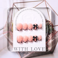 24Pcs Uñas Postizas Francesas Con Leopardo Y Lazo Negro 3D Uñas Postizas Cortas Cuadradas Para Mujer Cubierta Total De Fingertips Material ABS Para El Office - details 5