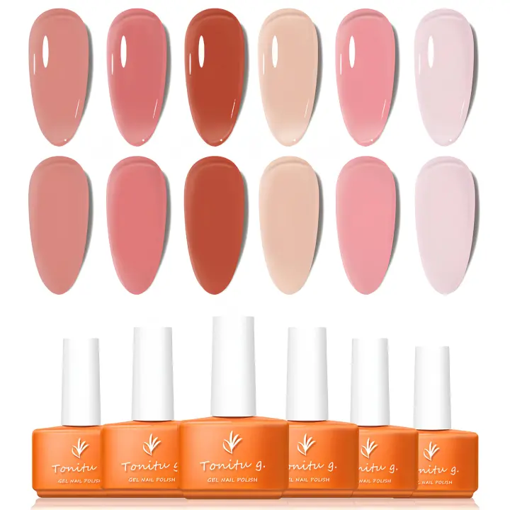 Kit de Arte de Uñas Tonitu G Semi Permanente Jelly Gel Nail Polish Set 6 pcs Colores Nuke Rosa Rojo Milki Transparente Gel para Uñas - 1