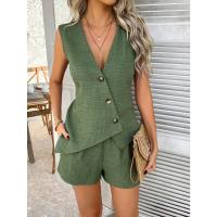 Conjunto de Moda de Verano Casual Estilo Sólido para Mujer con Botón de Chaleco Pantalones Cortos Traje - details 17