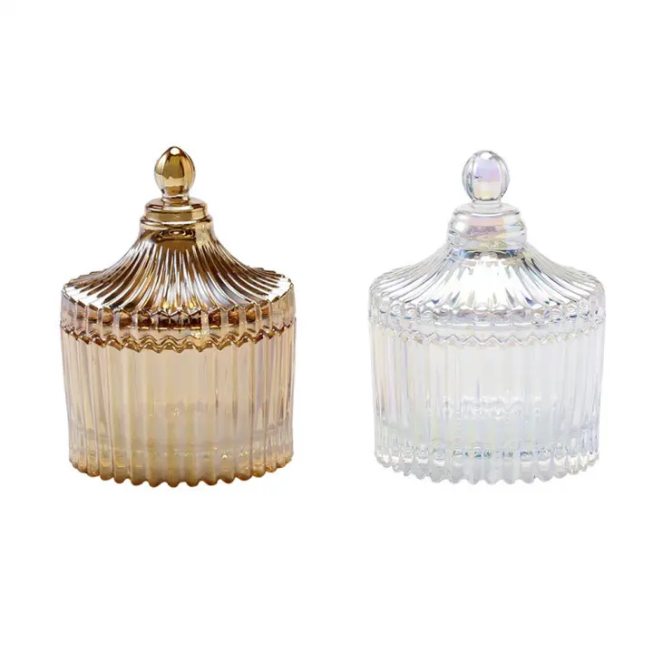 2 piezas de vidrio decorativos con tapa, cuenco de almacenamiento de vidrio con tapa contenedor , velas, joyas - 1