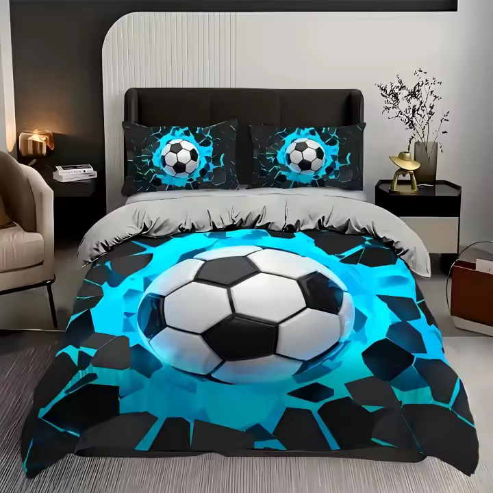 Funda de Edredón de Poliéster con Estampado de Fútbol Colorido 3PCS Estilo de Ciencia Ficción de Impacto de Pared Pasionado Cubierta de Edredón Cómoda - 1