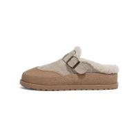 Zuecos de felpa cálidos para la nieve para mujer, zapatillas antideslizantes para exteriores, zapatos informales de ante y piel para mujer, mulas blancas - details 2