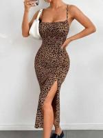 Vestido de otoño sin tirantes de leopardo, falda larga abierta para mujer, corte curvo, tendencia de moda internacional - details 10