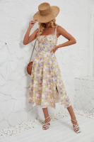 Vestido midi de satén con tirantes finos para mujer, abertura frontal, hueco - details 17
