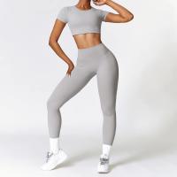 Conjunto de yoga de dos piezas para mujer Leggings de cintura alta de manga corta - details 10