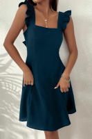 Vestido corto con cuello cuadrado y tirantes para mujer, traje de verano, Color liso, espalda descubierta - details 26