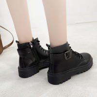 Moda casual muffin botas de mujer negras de suela gruesa con cordones y suela gruesa - details 19
