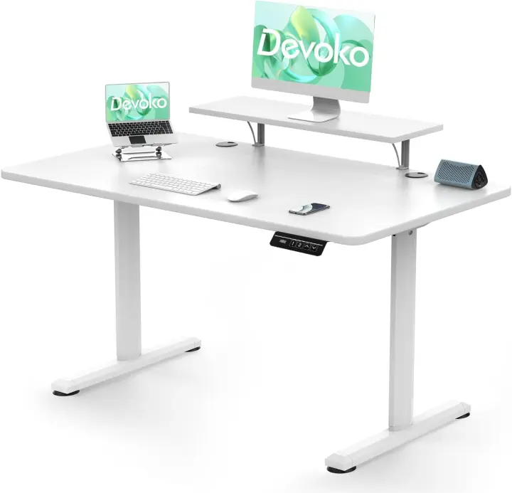 Elevable Eléctrico con Tablero 160 x 70cm, Escritorio Regulable en Altura 73-118cm, 2 Opciones de Memoria Inteligente para Estudiar, Trabajar(160×70cm,Marrón) - 1