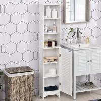 Baño de Una Puerta 3 Estantes Abiertos y Balda Interior Ajustable Mueble Auxiliar de Almacenamiento para Sala de Estar Dormitorio 34x20x165 cm Blanco - details 3