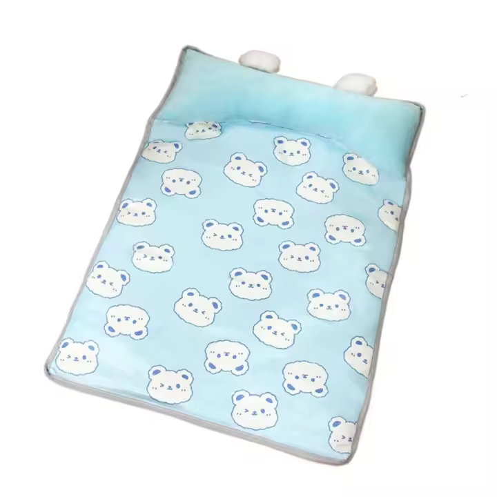 Estera refrescante para mascotas de seda de hielo con almohada, cama refrescante para perros resistente a mordeduras, almohadilla de verano antideslizante Rectangular para cachorros y gatos - 1