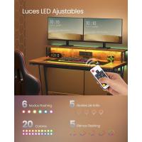Mesa de Juegos con Luces LED y Enchufes Tamaño 60 x 120 x 76cm Elegancia Rústica Marrón - details 5