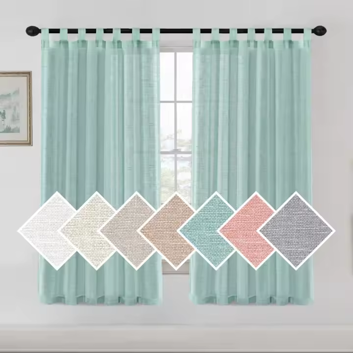 Cortinas de lino para sala de estar, 2 piezas, translúcidas visibles, cortinas de vidrio modernas, decorativas para ventana, dormitorio y D - 1