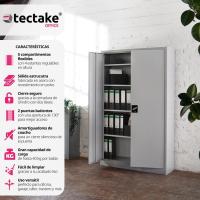 Armario Archivador Oficina en Acero, Armario Exterior e Interior con Cerradura, Armario Multiusos con 2 Puertas, 4 Estantes Ajustables y 5 Alturas, Fácil Montaje, 180x80x40 cm - Gris Claro - details 3