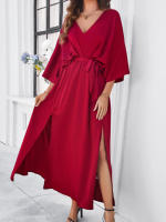 Vestido de mujer con cuello en V y mangas, elegante estilo bohemio - details 8