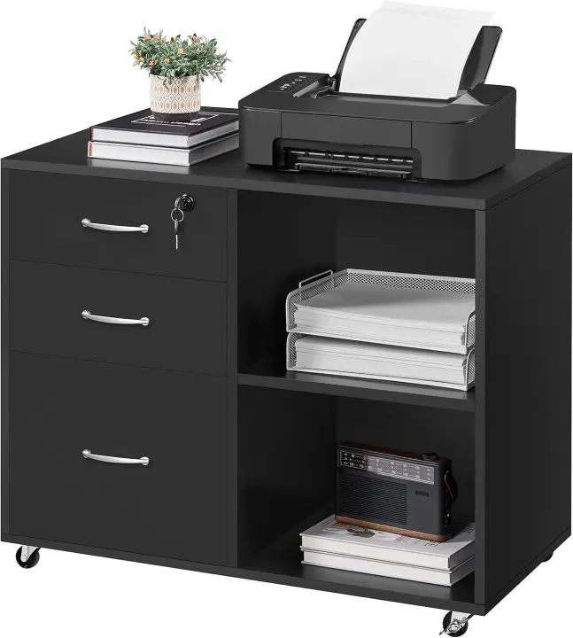Cajonera Escritorio con Ruedas Cajonera de Oficina 3 Cajones Archivador Móvil de Oficina para Carpetas 80x40x65,5cm Negro - 1
