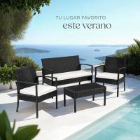 Conjunto de Jardín Exterior de Ratán y Aluminio, Muebles de Jardín Exterior Resistentes a la Intemperie, 2 Sillones, 1 Sofá, 1 Mesa de Cristal, con Cojines de 5,5 cm y 2 Juegos de Fundas - Gris - details 16