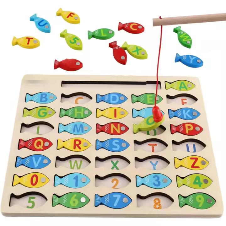 Juego de Pesca de Madera Excitant Captura de Peces con Letras Juego de Cuenta y Rompecabezas para Niños Pequeños - 1
