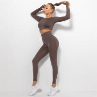 conjunto de yoga para mujer sin costuras ropa deportiva de gimnasio con manga larga sujetador de alto cinturón leggings de gimnasio traje deportivo - details 70