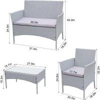 Juego de Muebles de jardín de ratán, 4 Piezas, Muebles de Mimbre para Patio, 2 sillones, 1 sofá de Dos Lugares y 1 Mesa - details 8