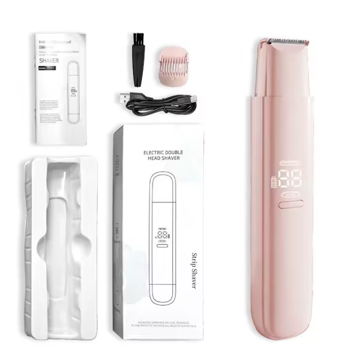 Recortador de bikini para mujer, recortador de pelo indoloro para mujer, 2 en 1 de doble cabeza IPX7 impermeable húmedo y seco, para cara, pierna, brazo, axila, maquinilla de afeitar eléctrica para mujer, juego de regalo portátil - 1