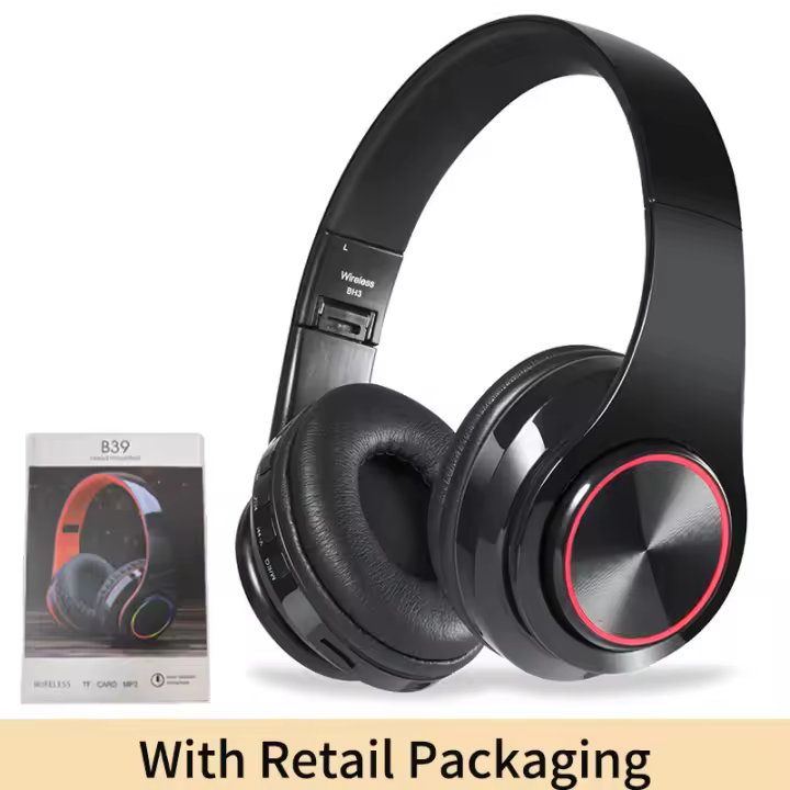 Auriculares inalámbricos B39 con Luces LED de Colores, auriculares con Bluetooth, Tarjeta TF, AUX, cable de reproducción, Estéreo de graves HiFi plegable, música - 1