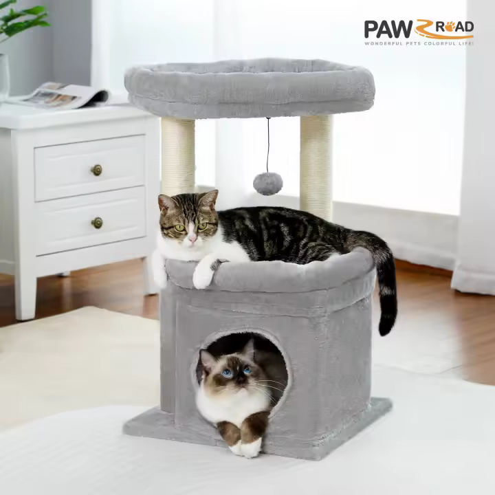 Árbol pequeño para gatos de interior con torre, condominio, poste rascador y rascador para gatos, ideal para el hogar de gatitos - 1
