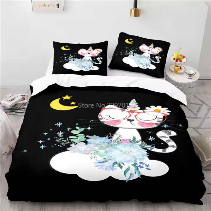 Juego de Ropa de Cama de Unicornio Floral 2/3Pcs Funda de Edredón Funda de Almohada Cubierta de Edredón 3D Tamaño Plano Twin Full King Regalo de Textiles para el Hogar - 1