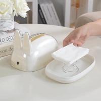 Caja de pañuelos de conejo de estilo cremoso creativo, dispensador de toallas de papel decorativo de gran capacidad, plástico con resortes, soporte de papel para oficina - details 8