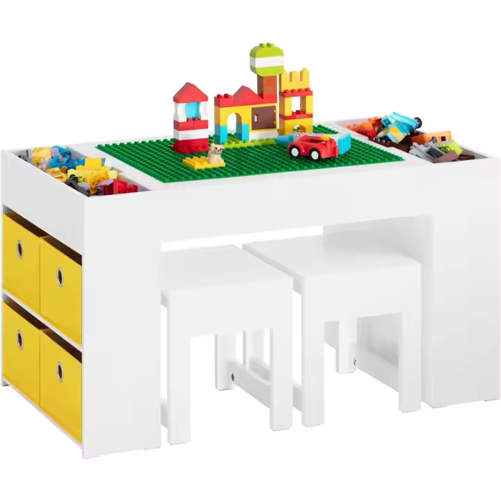 Juego de mesa infantil y 2 sillas de madera, organizador de juguetes multifuncional con 8 cestas y 1 compartimento, 87 x 50 x 50 cm - 1