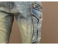 Jeans Retro Azules Lavados Estilo Hip Hop con Diseño de Bolsillos Adelgazados Moda para Hombres - details 14
