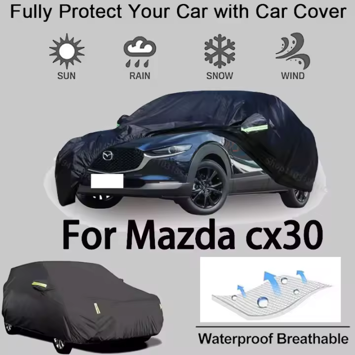 Cubierta completa para coche para Mazda CX30, equipo protector para exteriores, resistente a la nieve, protector solar, accesorios para automóviles impermeables y a prueba de polvo, negro - 1