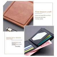 Cartera corta fina para hombre, monedero plegable de 2 posiciones, suave, resistente al agua y al desgaste, tarjetero de cuero M - details 2