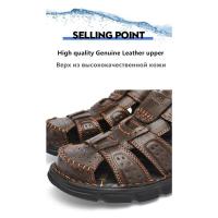 Zapatos casuales de cuero genuino para hombre, sandalias clásicas de alta calidad, zapatillas transpirables para caminar al aire libre, ideales para el verano - details 8