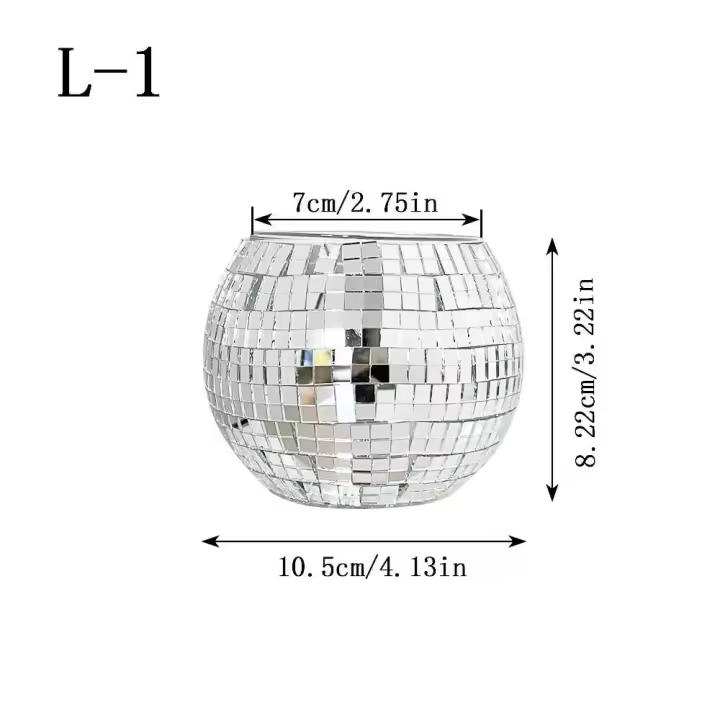 Soporte de Vela de Bola de Disco de Espejo Funda de Vela de Tea con Estilo 70S para Fiestas, Bodas, Cumpleaños y Decoración del Hogar Vela No Incluida - 1