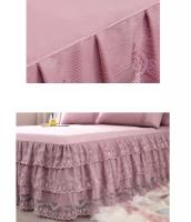 Funda de cama de encaje de lujo, Sábana de falda de tamaño Queen/King, faldas de cama lisas de Color sólido para cama doble - details 1