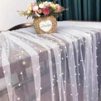Mantel de cumpleaños y boda INS, tela de fondo Extra grande con perlas de tul para fiesta de graduación, decoración para mesa de comedor y banquete - details 0