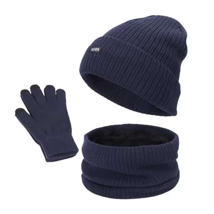 Conjunto de bufanda de punto para hombre y mujer, gorro térmico cálido, grueso, para invierno - 1