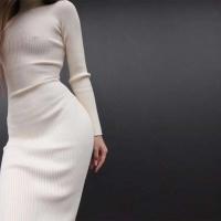 Elegante Vestido Bodycon de Moda Otoñal de Cuello Alto Manga Larga Color Sólido - details 3