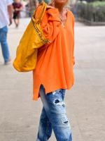 Suéter De Punto Con Cuello En V Y Manga Larga Para Mujer Estilo Casual Suéter Sobredimensionado Con Bajo Extensión Poliéster Sin Cierre - details 5