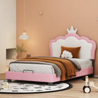 Marco de Cama para Niños 90*200cm con Base de Rebanado y Almohadilla Diseño de Corona Rosa - details 9