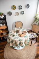 Sábanas verdes con manteles circulares estampados, manteles bohemios de lino y algodón con borlas para cocina, comedor y Navidad - details 0