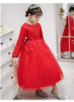 Vestido de niña para otoño/invierno, estilo princesa, largo, con flores, para boda, fiesta, piano. - details 23
