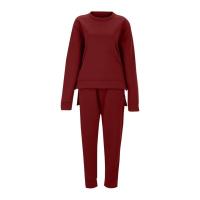 2025 Conjunto deportivo informal de dos piezas para mujer, sudadera con cuello redondo, pantalones largos con sandalias, color sólido - details 5